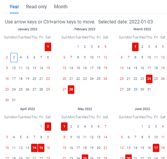 Year Month Calendar